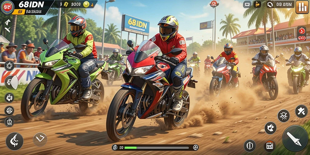 Gameplay seru dari 68IDN dengan balapan motor yang mendebarkan.