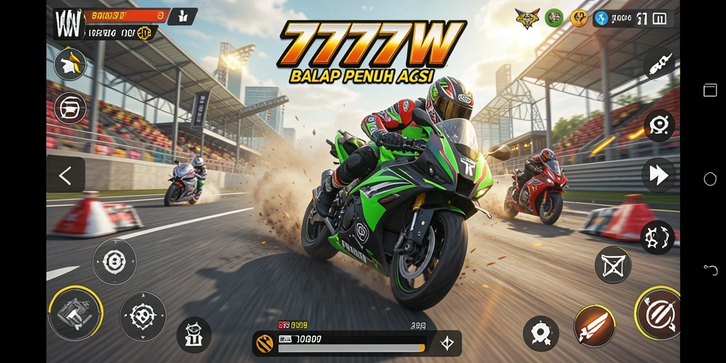 Gameplay seru balap motor dalam 7777W yang menegangkan.