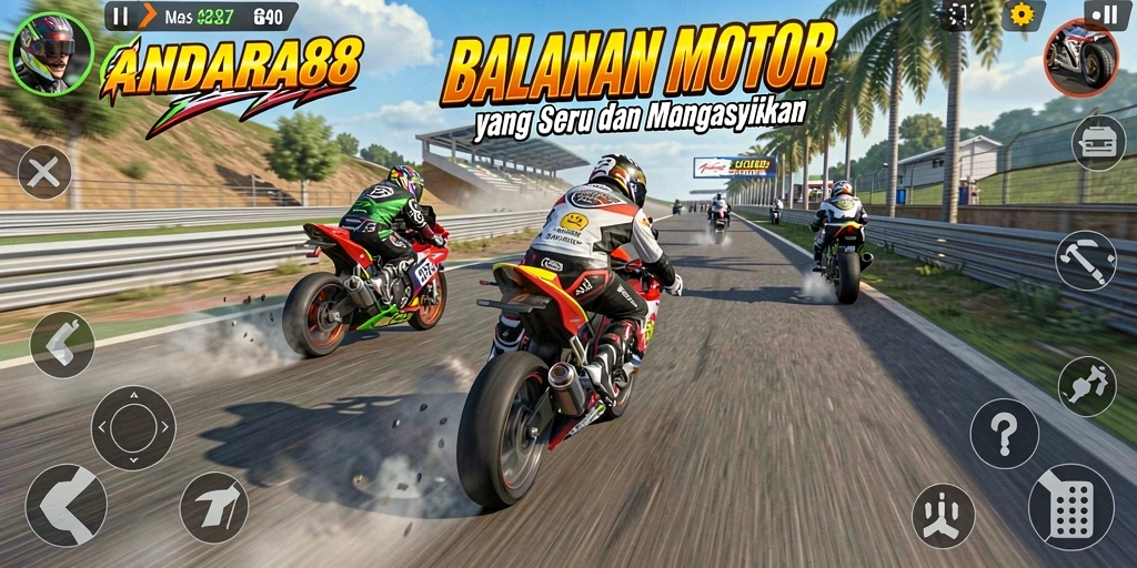 Tangkapan layar ANDARA88 menunjukkan aksi balapan motor yang mendebarkan.