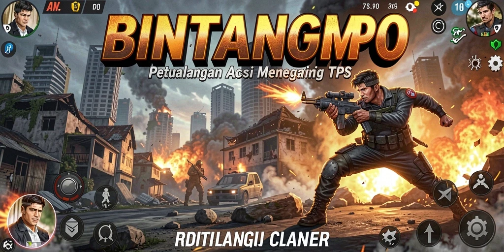 Screenshot BINTANGMPO menampilkan pertarungan aksi yang mendebarkan dalam TPS.