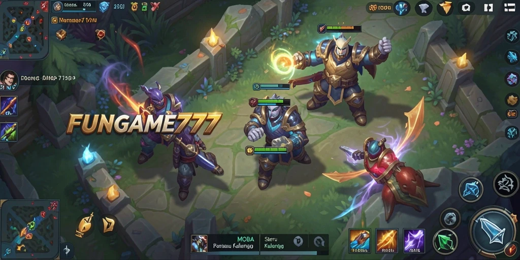 Screenshot FUNGAME777 menampilkan aksi seru dalam pertarungan MOBA.