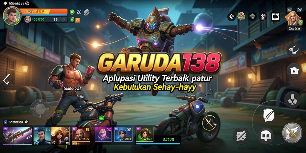 Tampilan antarmuka warna-warni dan fitur-fitur utama GARUDA138.