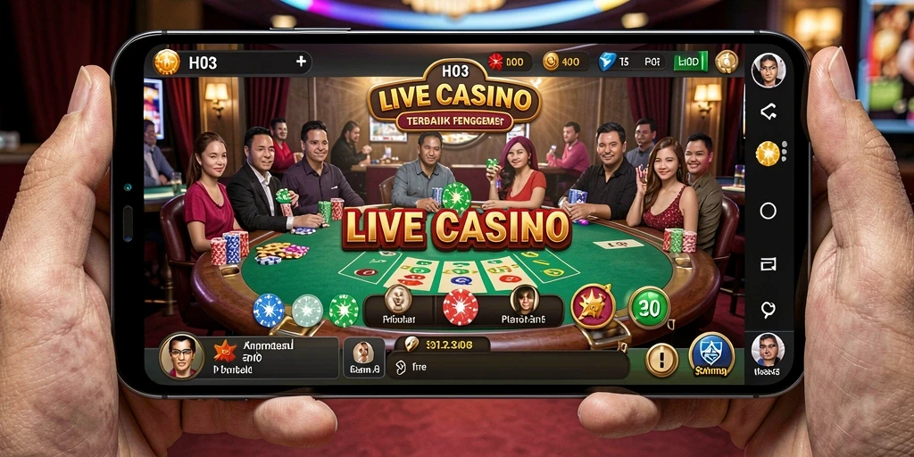 Screenshot gameplay H03 menunjukkan suasana kasino langsung yang mendebarkan.