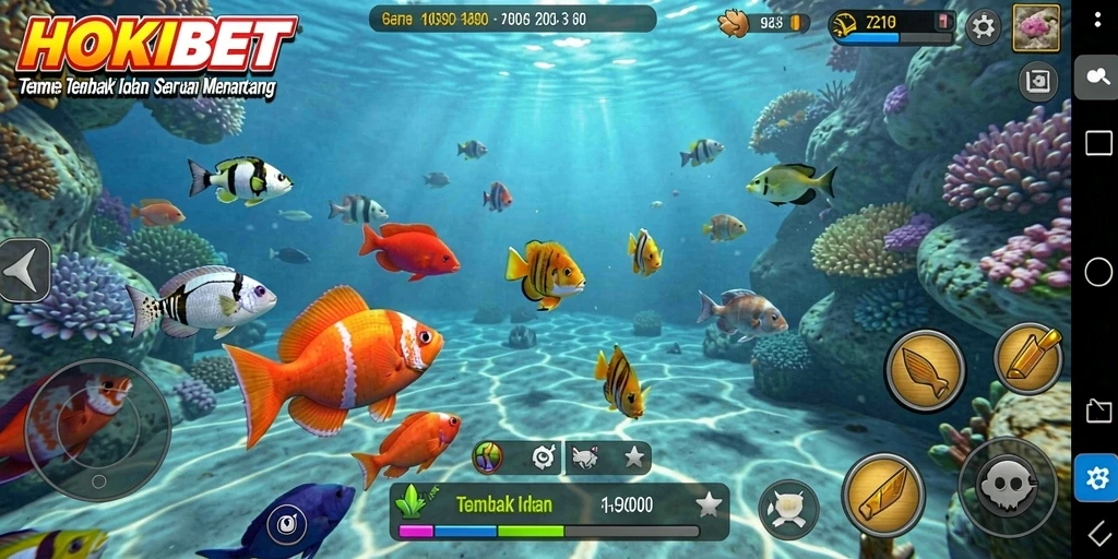 Tampilan gameplay HOKIBET dengan aksi tembak ikan yang menegangkan.