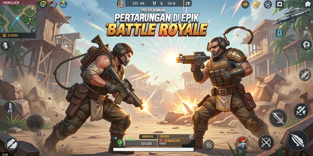 Screenshot gameplay HOKILUCK yang seru dan penuh aksi Battle Royale.
