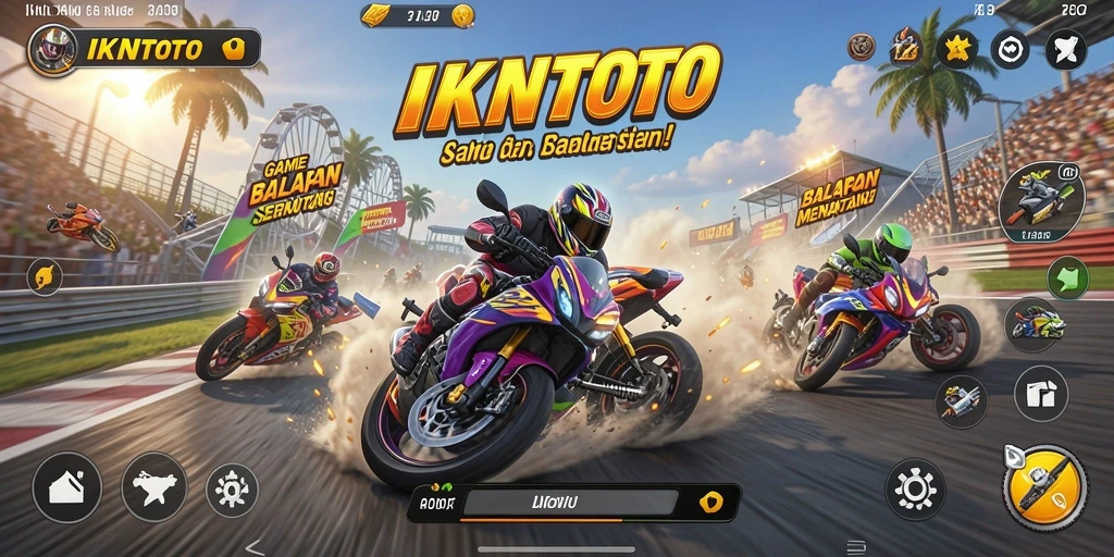 Screenshot utama IKNTOTO menampilkan mobil balap di lintasan yang mendebarkan.