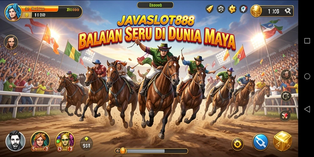 Tampilan gameplay seru di <strong>JAVASLOT88</strong> saat balapan melawan teman.