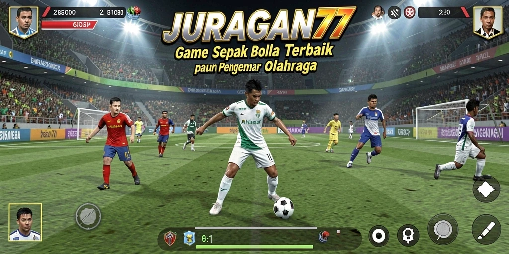 Tampilan gameplay mendebarkan di lapangan sepak bola JURAGAN77.