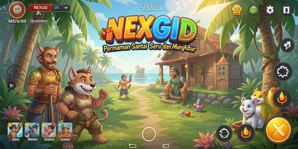 Screenshot NEXGID menampilkan gameplay santai yang seru dan penuh warna.