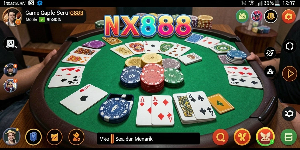 Screenshot gameplay NX888 yang menampilkan pertandingan Gaple menegangkan.